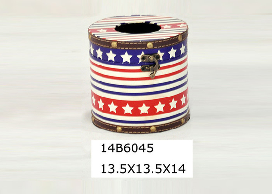 Restaurant PU Printing Leather Cylinder Tissue Wooden Box