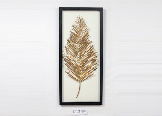 Metal Leaves Design With Black Rectangle Wooden Frame Wall Art Decoration For Home Gallery Hotel