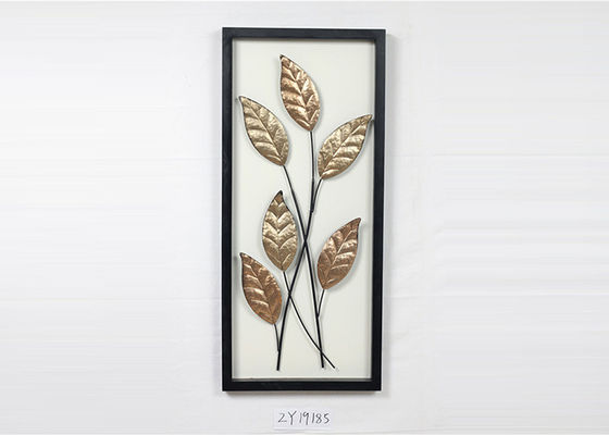Metal Leaves Design With Black Rectangle Wooden Frame Wall Art Decoration For Home Gallery Hotel
