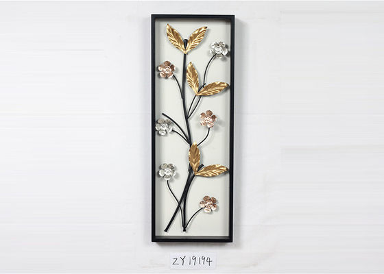 Wooden Framed Metal Floral Design Wall Art Decoration For Home Gallery Hotel