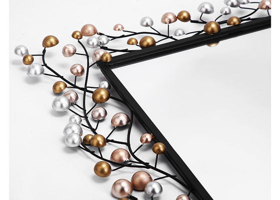 Large Size Floral Rectangle Wrought Iron Mirror Wall Decor For Home Decoration