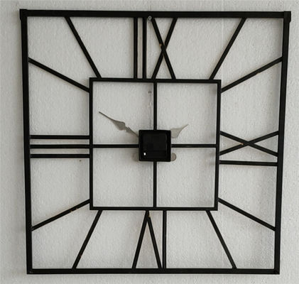 Square Vintage Black Gold Silent Metal Wall Art Clock